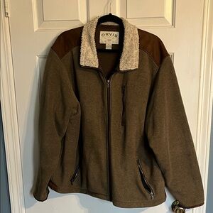 Orvis Men's Tan fleece Jacket with Shearling Collar